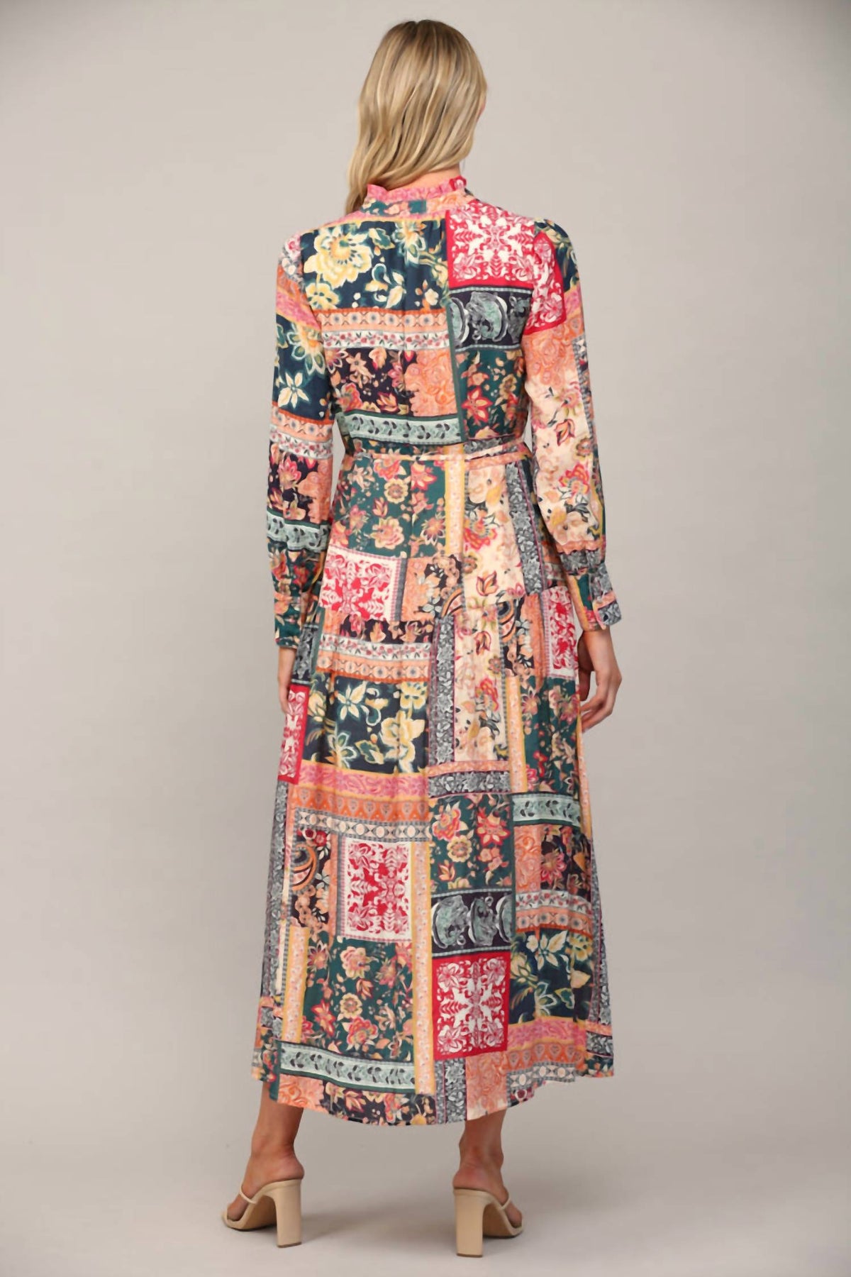 Fate - Bohemian Patchwork Print Button Front Maxi Dress