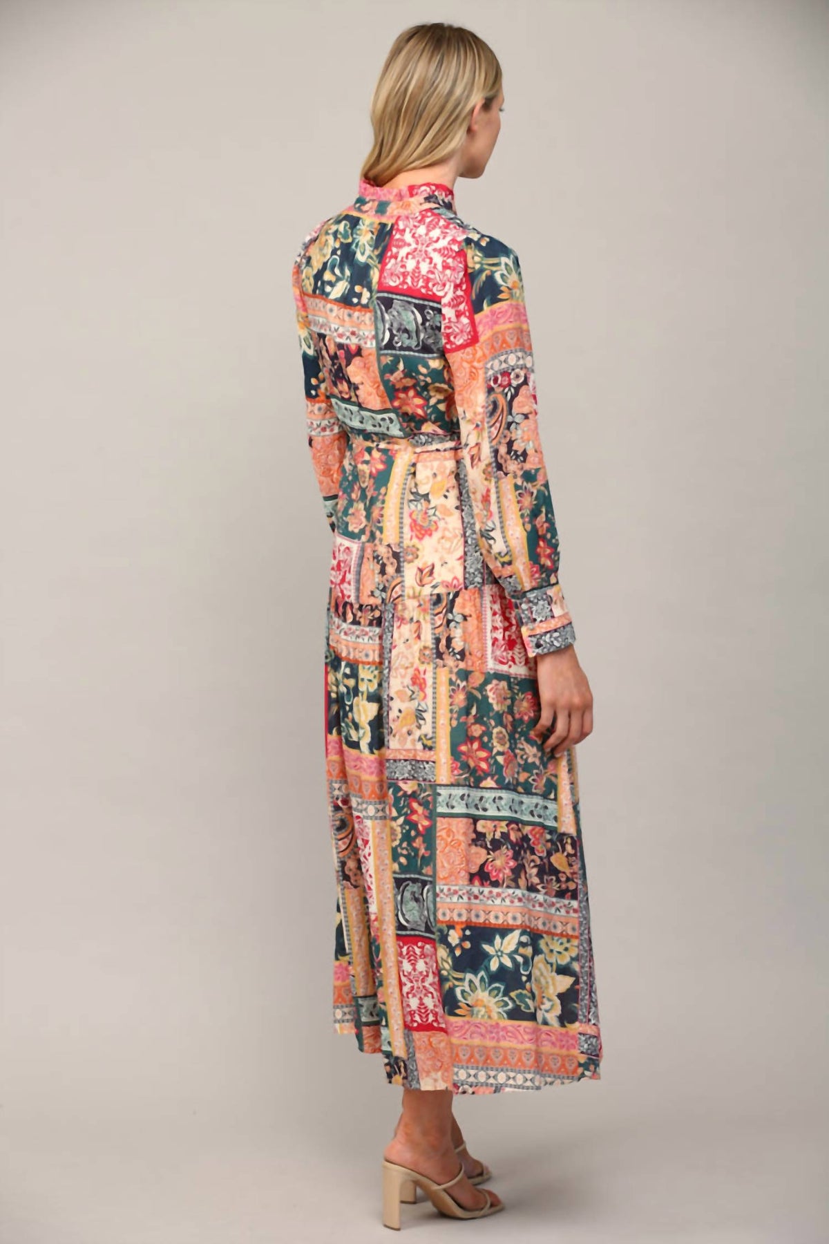 Fate - Bohemian Patchwork Print Button Front Maxi Dress