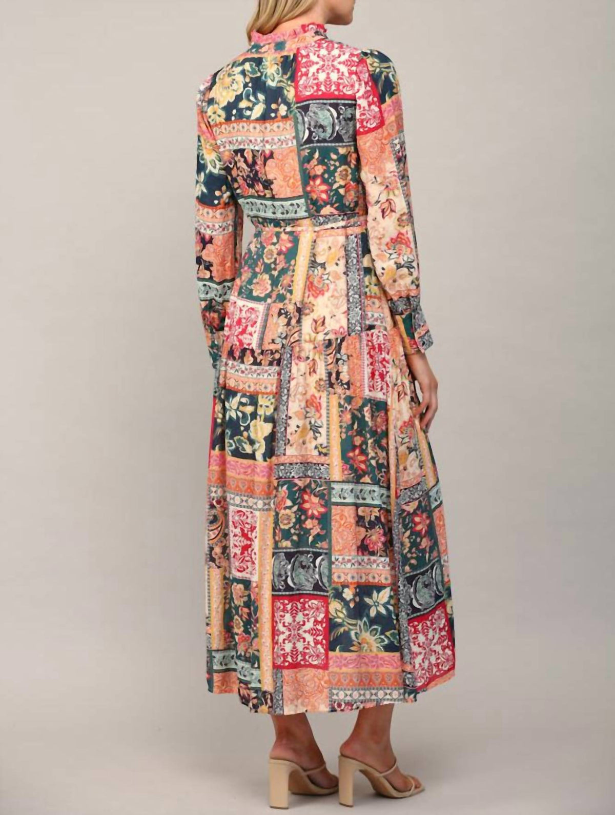 Fate - Bohemian Patchwork Print Button Front Maxi Dress