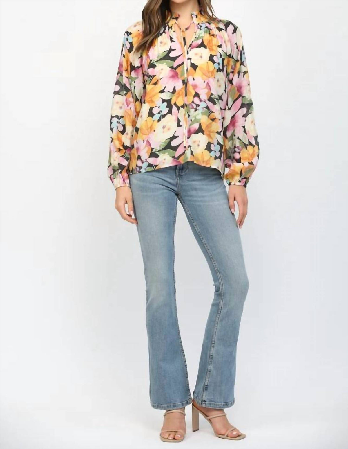 Fate - Bold Floral Ruffled High Neck Blouse