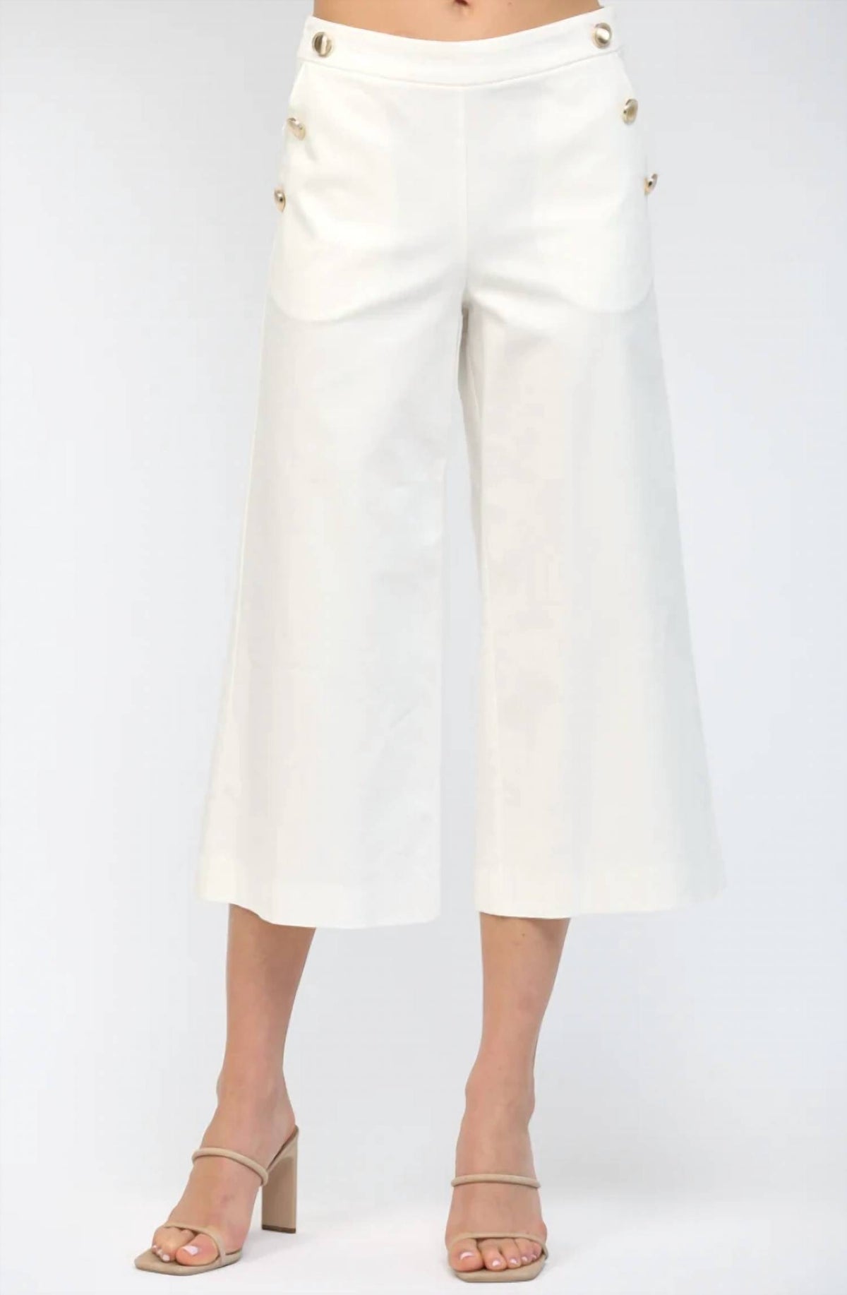 Fate - Button Cropped Wide-leg Pants