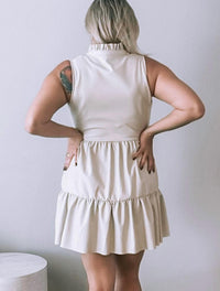 Fate - Faux Leather Sleeveless Ruffle Dress