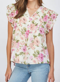 Fate - Floral Flutter Sleeve Top