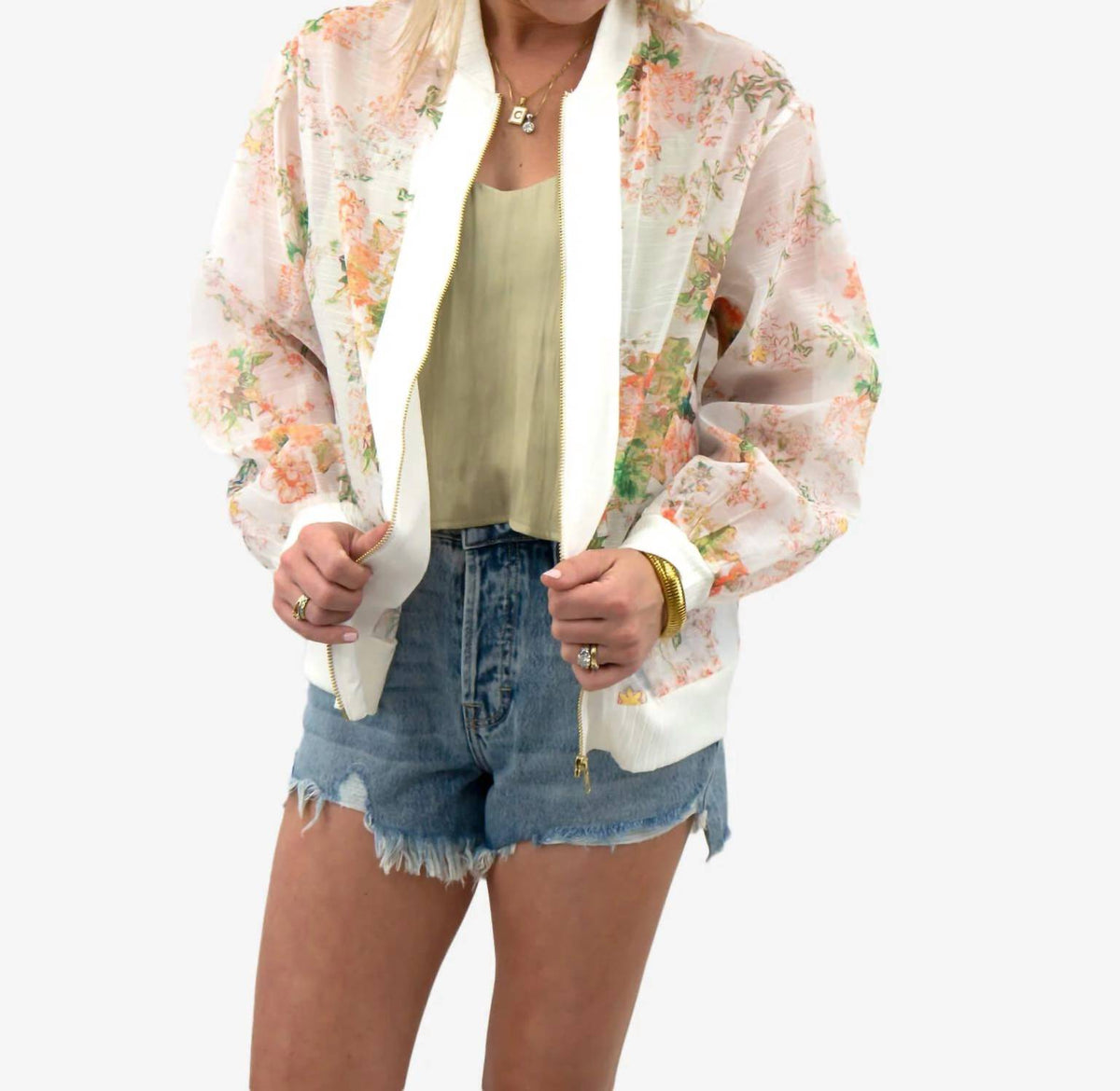 Fate - Floral Sheer Bomber Jacket