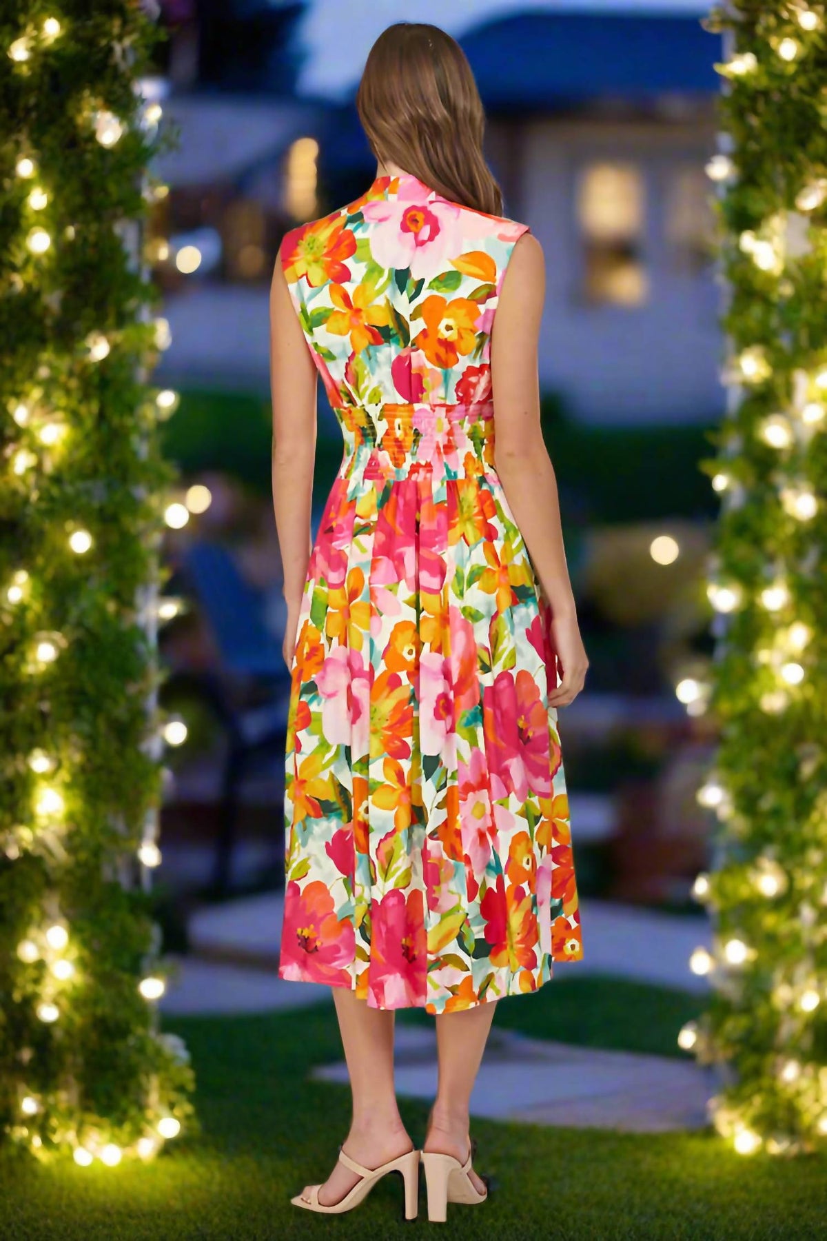 Fate - Floral Zip Front Sleeveless Midi Dress