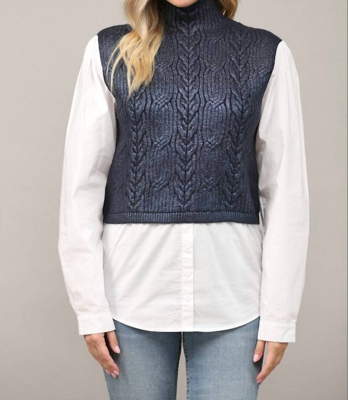 Fate - Foil Cable Knit Twofer Sweater