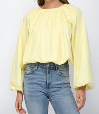 Fate - Long Sleeves Crewneck Gathered Blouse