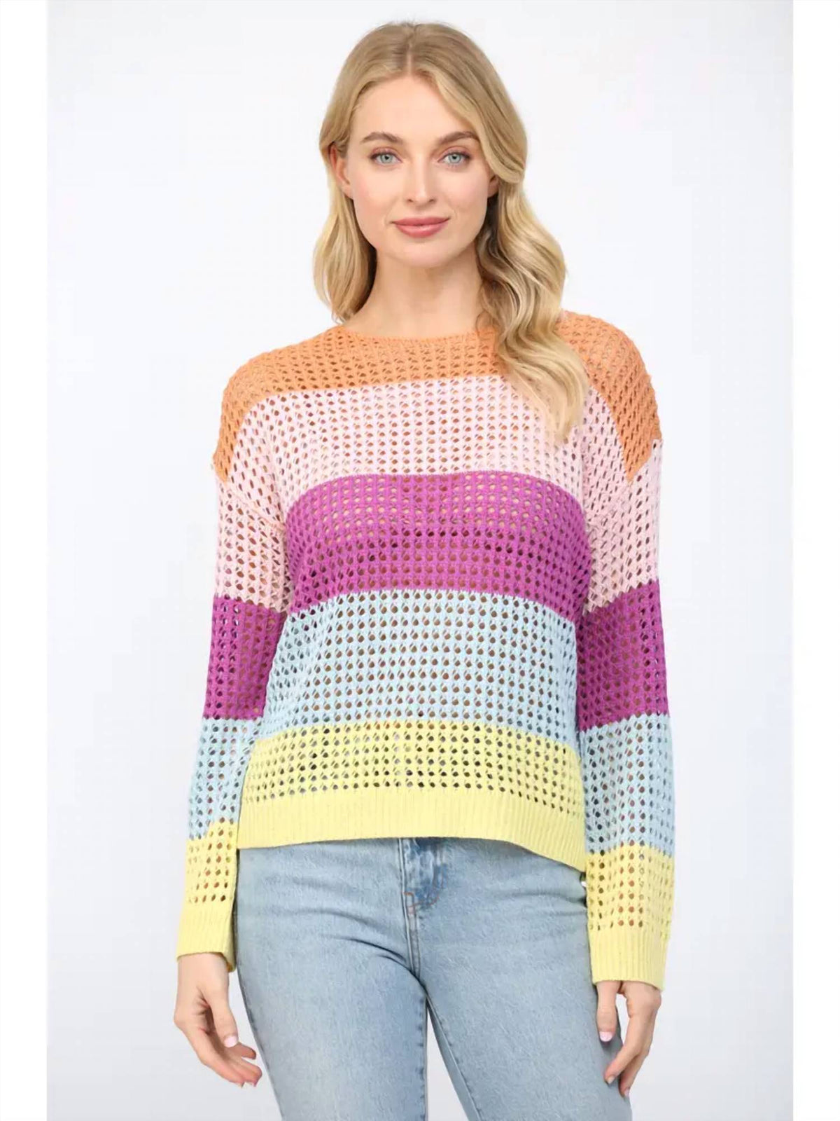 Fate - Maggie Striped Open Weave Sweater