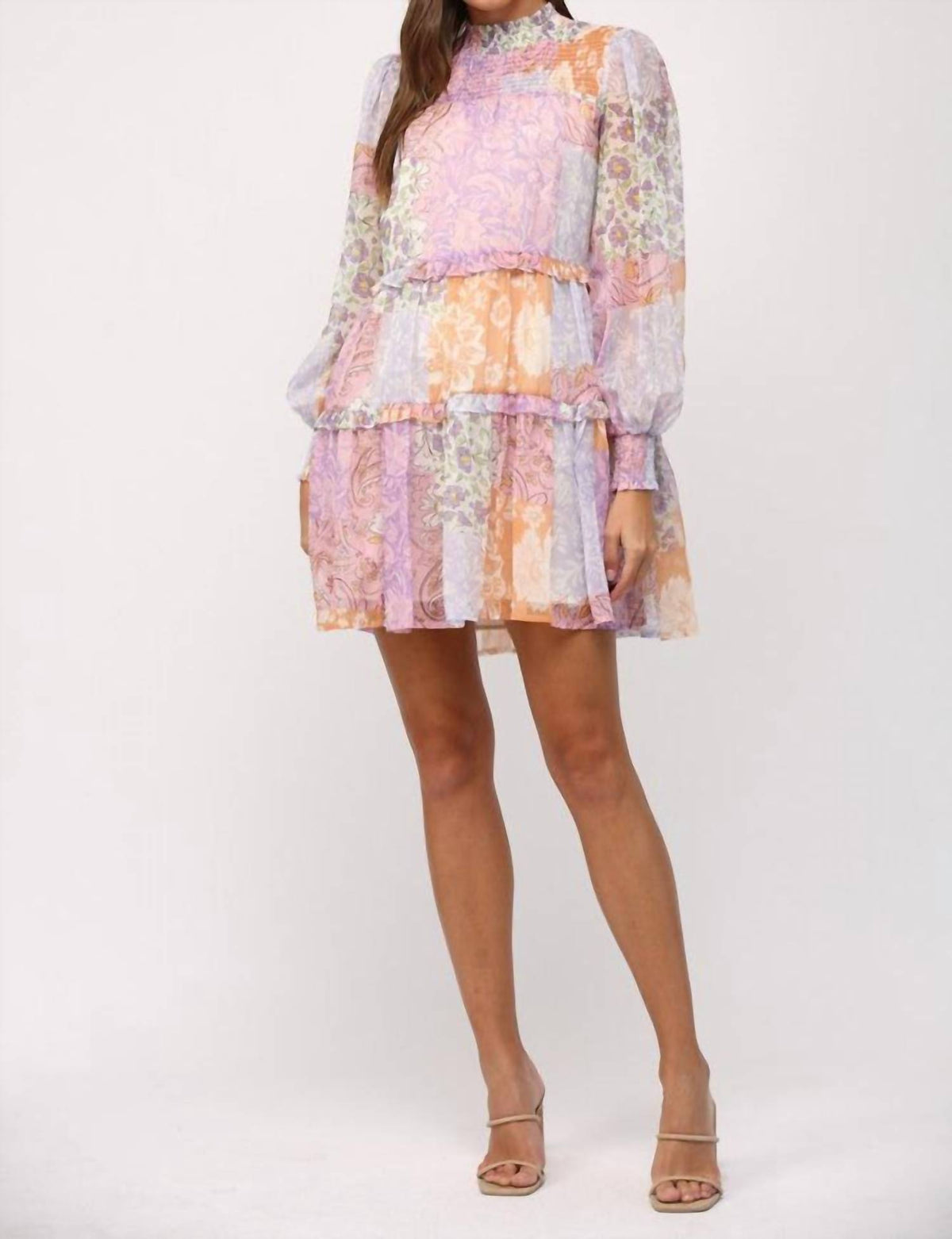 Fate - Patchwork Print Chiffon Mini Dress