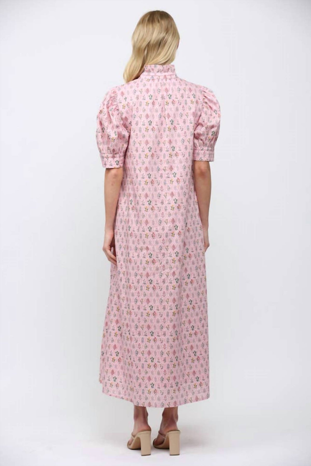 Fate - Ruffled Mock Neck Button Down Maxi Dress