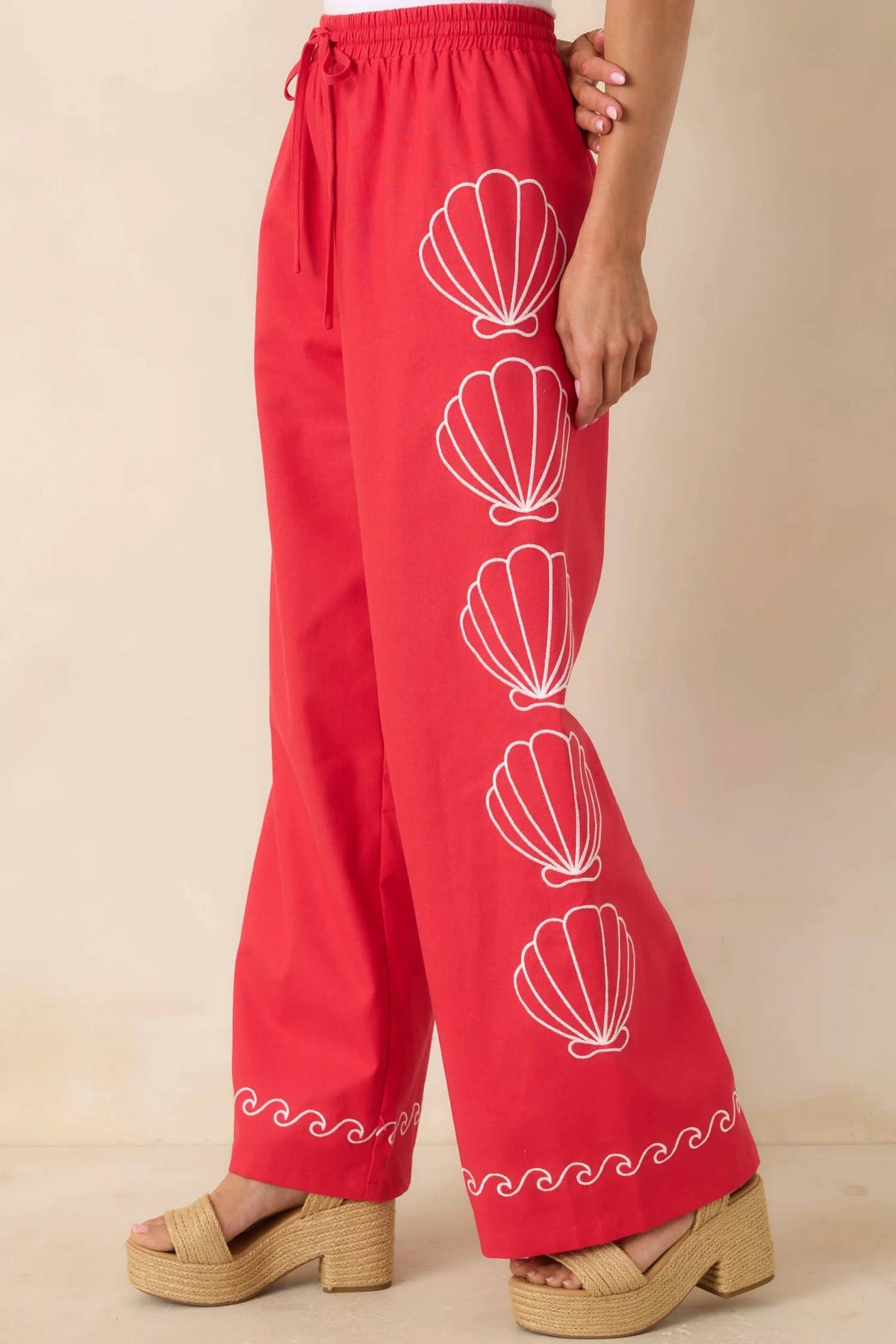 Fate - Sea Shell Embroidered Elastic Waist Pant