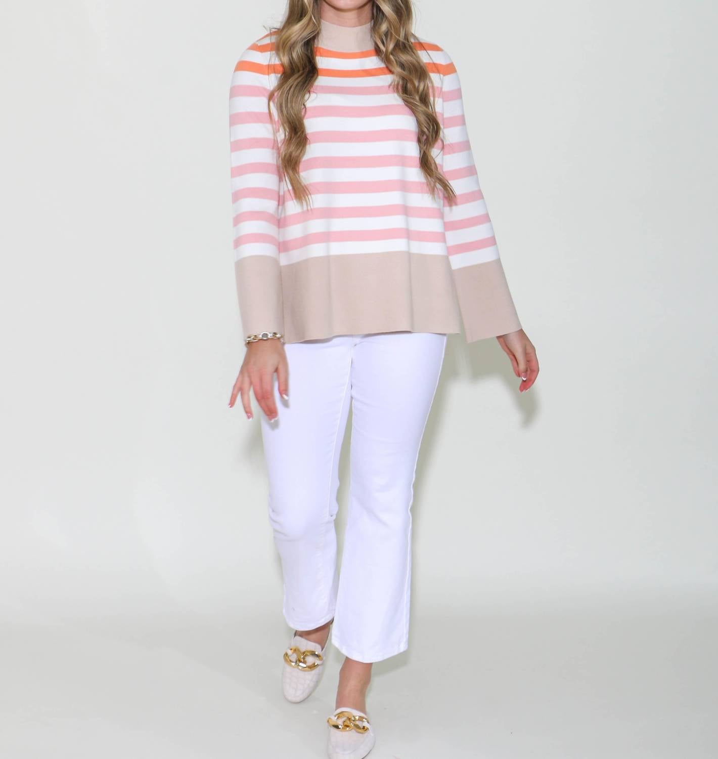 Fate - Stripe Mock Neck Tunic Sweater - clothing - cowl - shirts