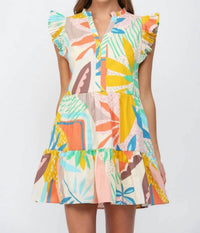 Fate - Tropical Cotton Poplin Split Neck Dress