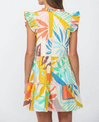 Fate - Tropical Cotton Poplin Split Neck Dress