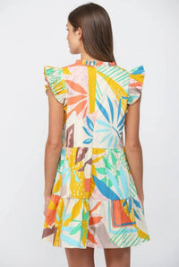 Fate - Tropical Cotton Poplin Split Neck Dress