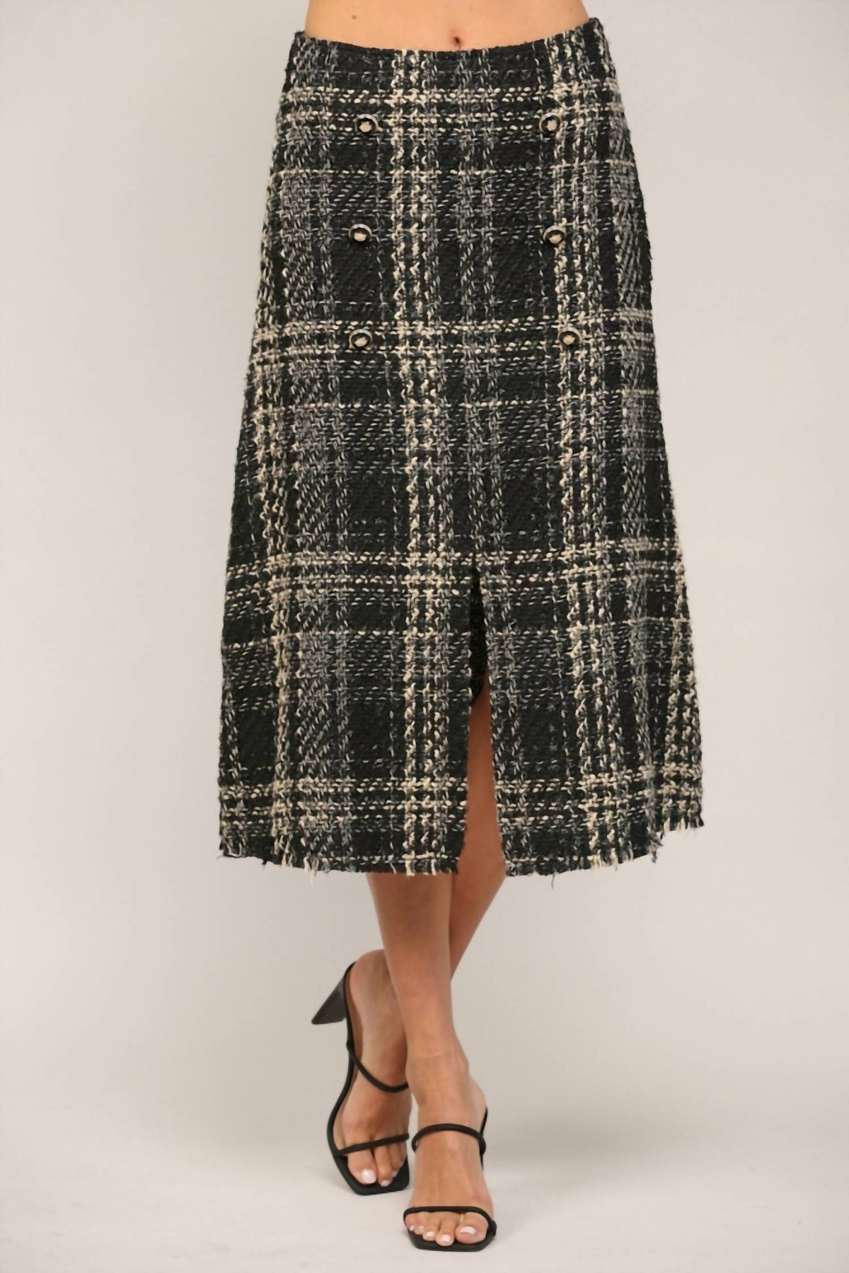 Fate - Tweed Button Front Midi Skirt