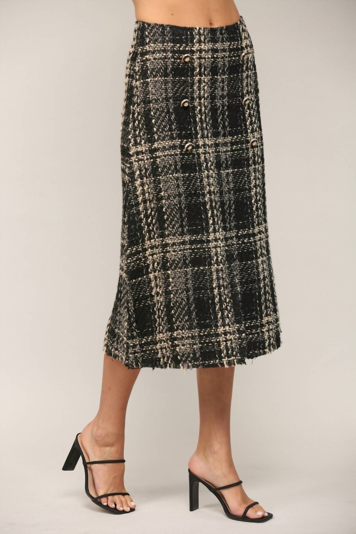 Fate - Tweed Button Front Midi Skirt