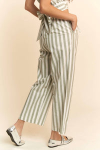 Davi & Dani - Striped Cropped Wrap Top And High Waisted Pants Set