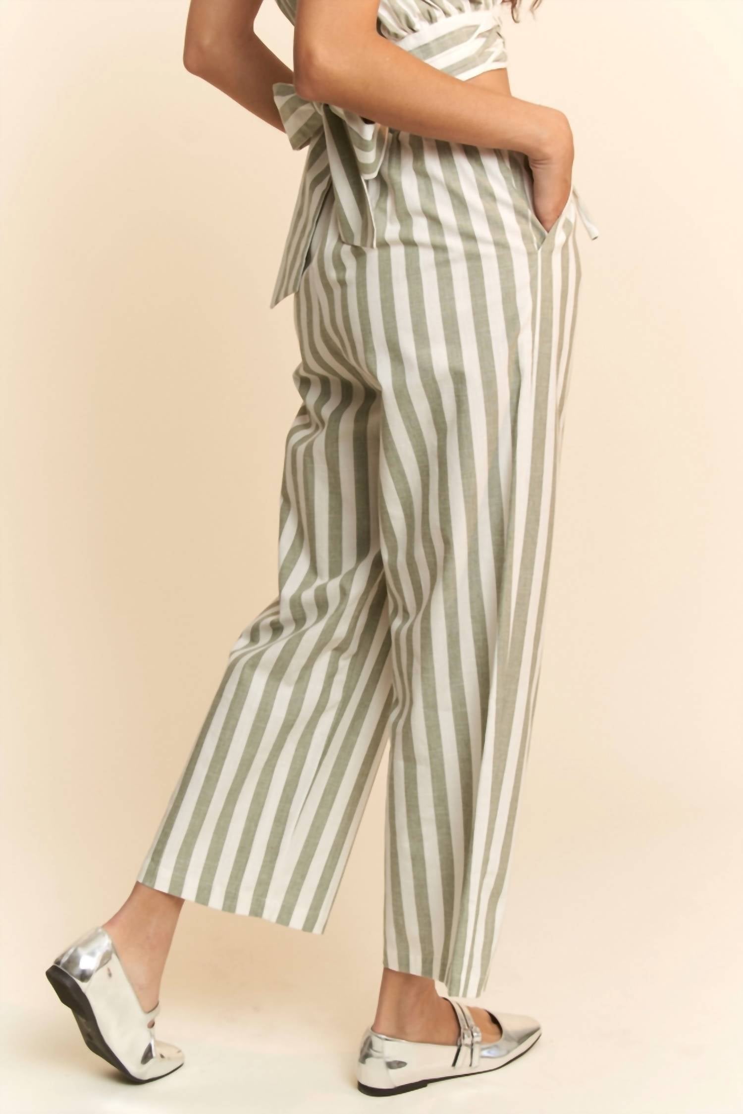 Davi & Dani - Striped Cropped Wrap Top And High Waisted Pants Set