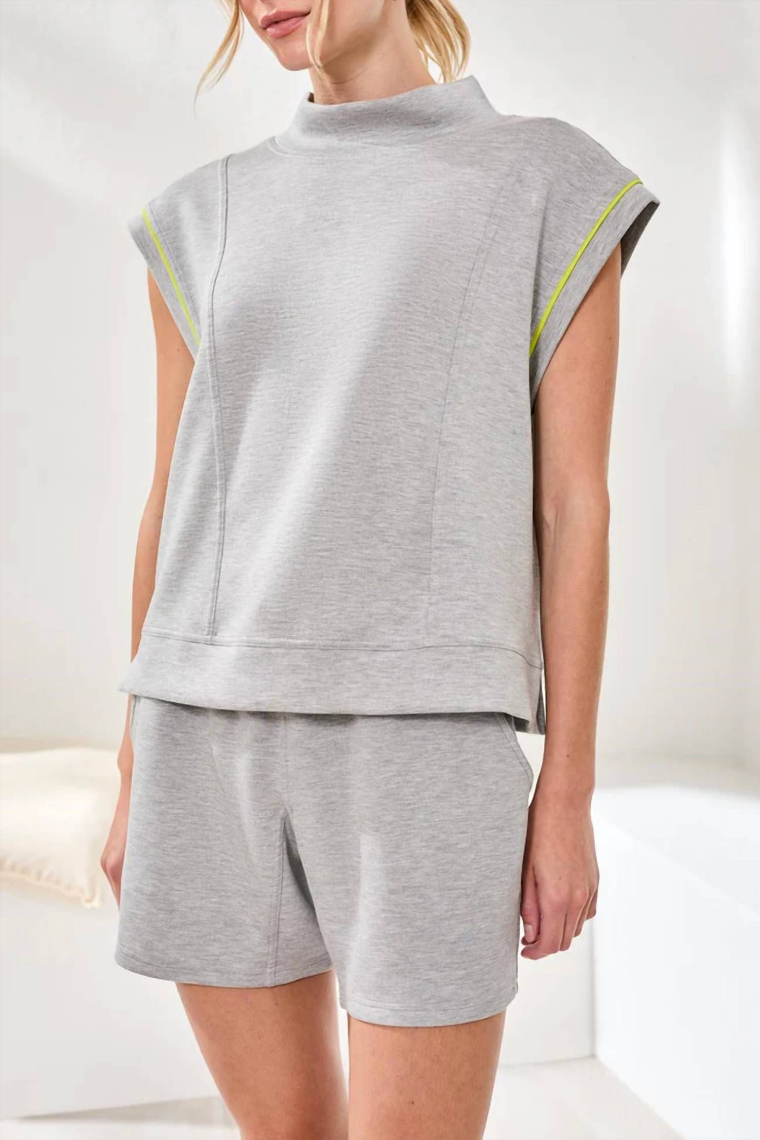 Tribal - Techno Lux Contrasting Piping High Neck Top