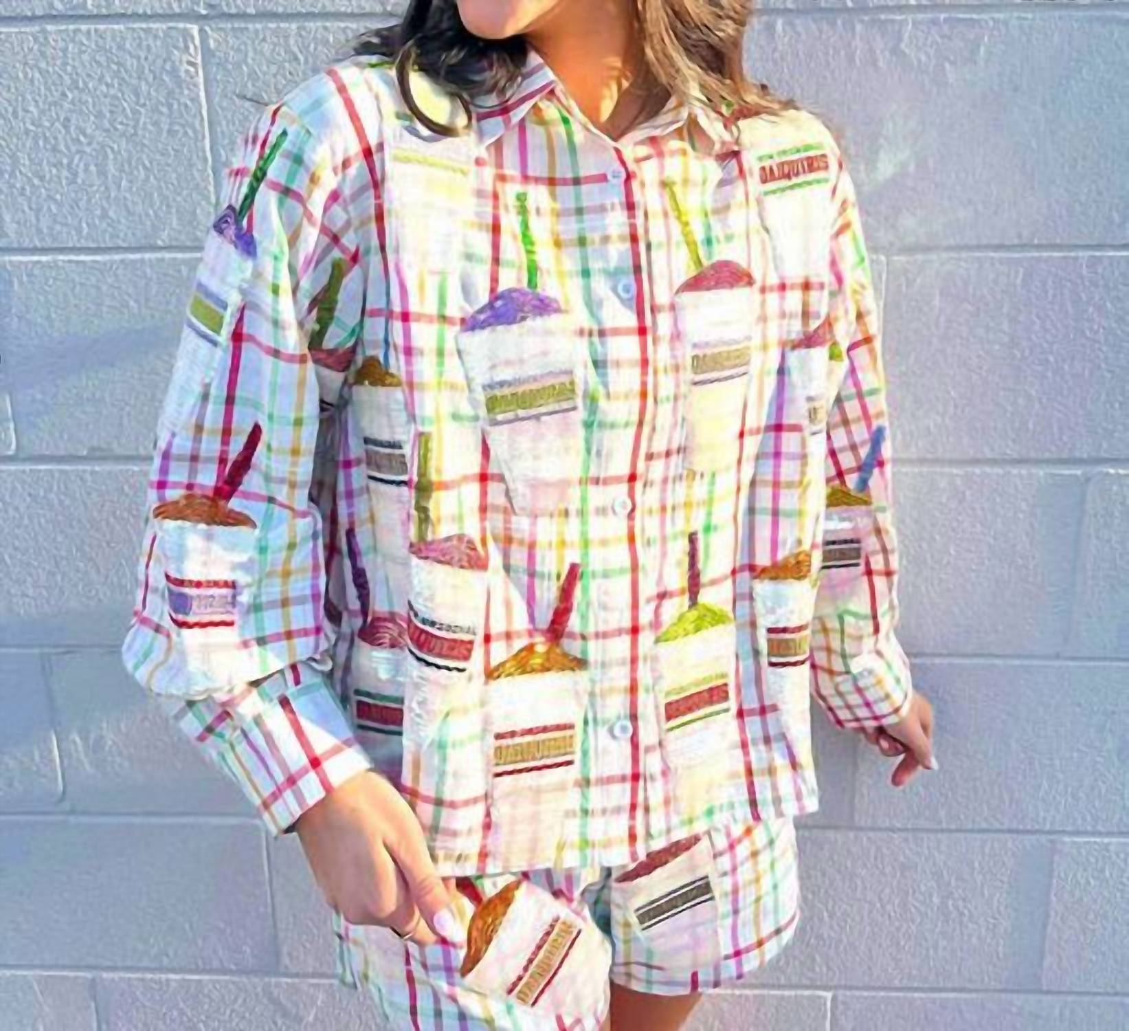 Queen Of Sparkles - Daiquiri Cotton Button Up Long Sleeve Blouse
