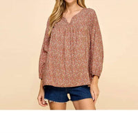 Les Amis - Floral Printed Top With V Neck Detail