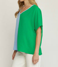 Entro - Color Block V-neck Top