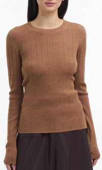 TANYA TAYLOR Crew Neck Kayden Knit Top in brown - women's sweater