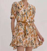 Entro - Women's Leaf Print Braided Belt Shirt Dress