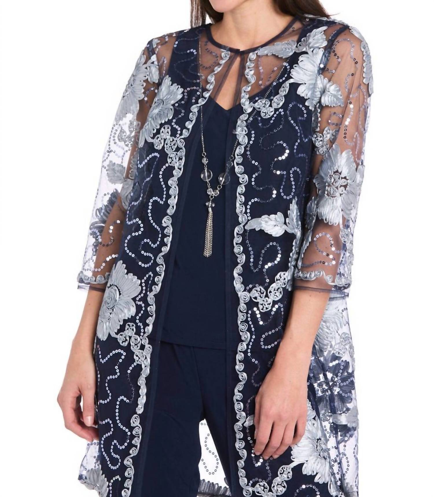 R&M Richards - Embroidered Three-piece Pant Set