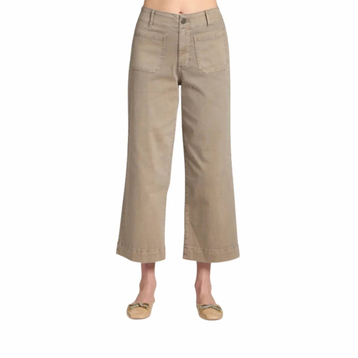 Apny - Women's Cropped Wide Leg Pant With Patch Pockets