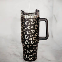 Katydid - Metallic Leopard 40 Oz Stainless Steel Tumbler Cup With Handle