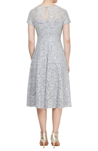 Cap Sleeve Tea Length Sequin Lace Dress