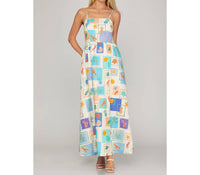 Bns - Coastal Tile Print Cami Maxi Dress With Pockets