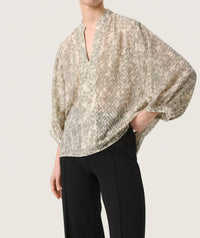 Soaked In Luxury - Osaka Notch Neck Cropped Sleeve Blouse