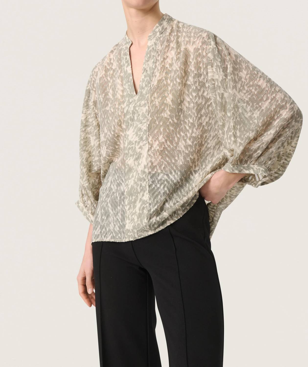 Soaked In Luxury - Osaka Notch Neck Cropped Sleeve Blouse