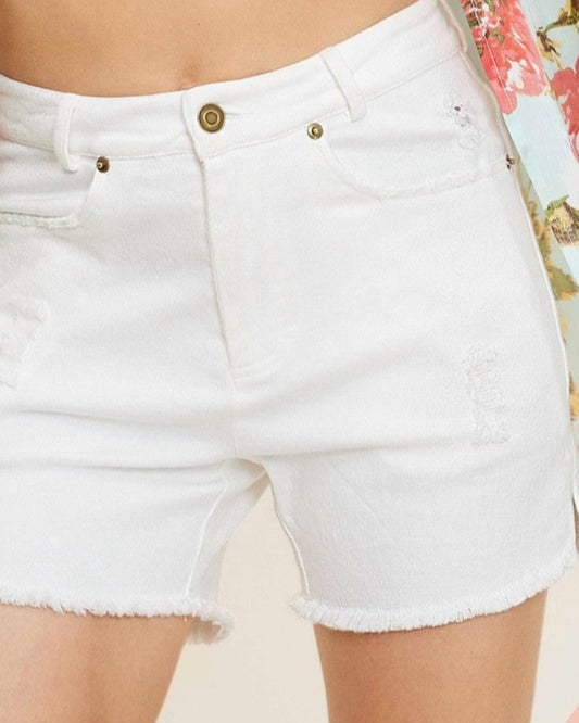 La Miel - Mineral Wash Frayed Hem Denim Shorts