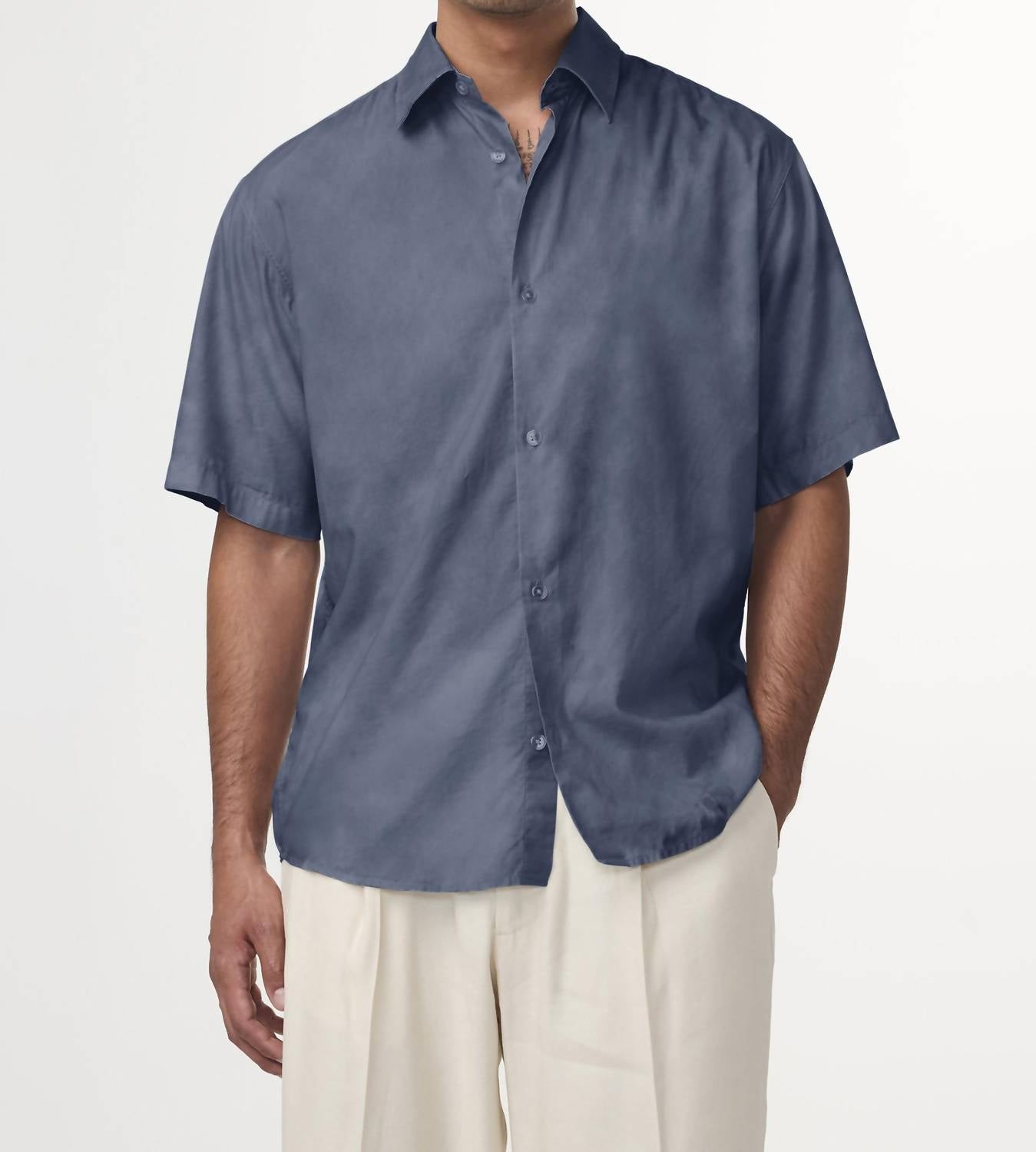 NN07 Freddy Short Sleeve No Pocket Shirt in bering sea - men's shirt