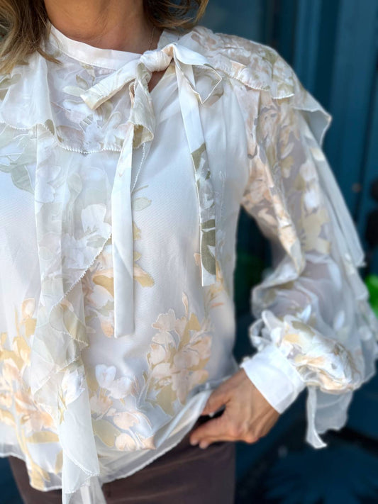 Ciebon - Women's Burnout Ruffle Blouse