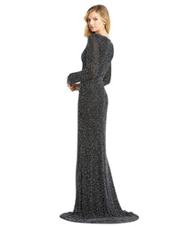 MAC DUGGAL Long Sleeve Prom Gown in black pearl - women's dress - alternate view