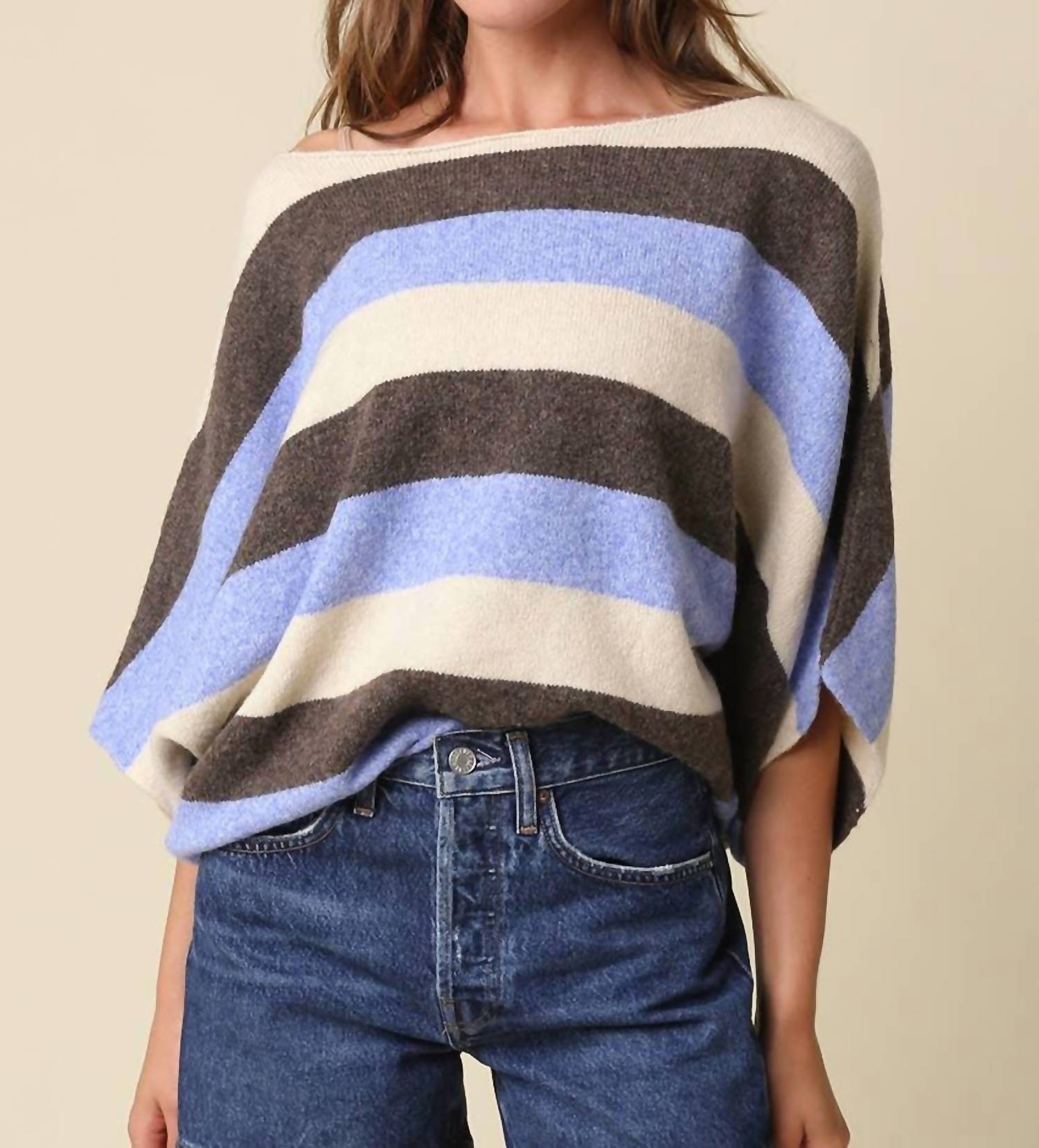 Olivaceous - Katie Stripe Dolman Knit Top