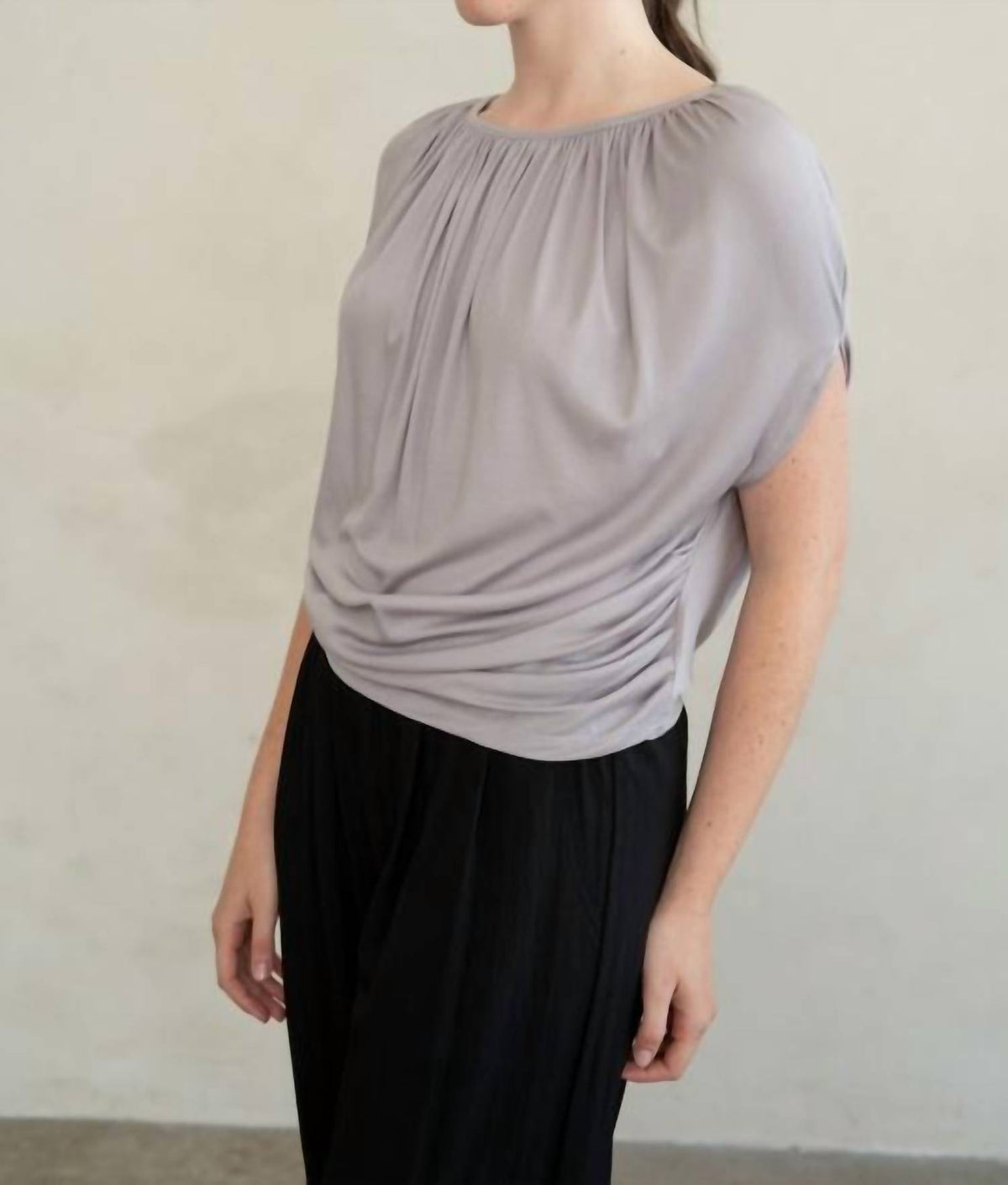 Elle Grey - Draped Gathered Neckline Blouse
