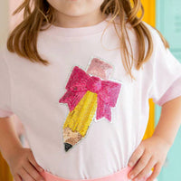 Sweet Wink - Kid's Pencil Bow Sequin Patch T-shirt