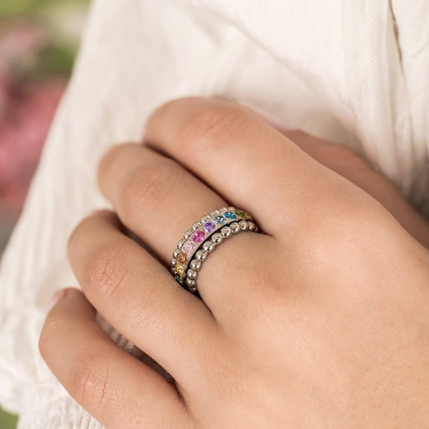 Qudo Women's Spacer Eternity Ring in silver multi - women's jewelry - detail view