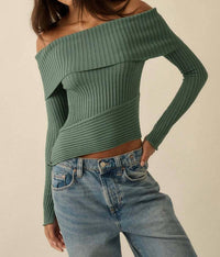 Promesa - So Fine Semi-sheer Rib-knit Foldover Top