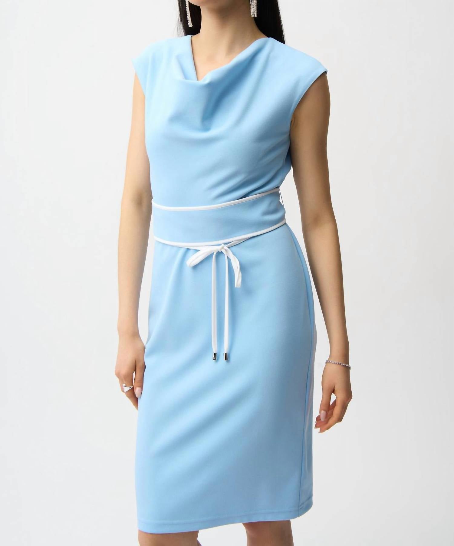 Joseph Ribkoff - Cowl Neck Belted Waist Sheath Dress