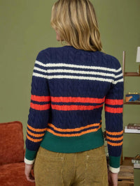 Blu Pepper - Stripe Cable Knit Button Down Cardigan