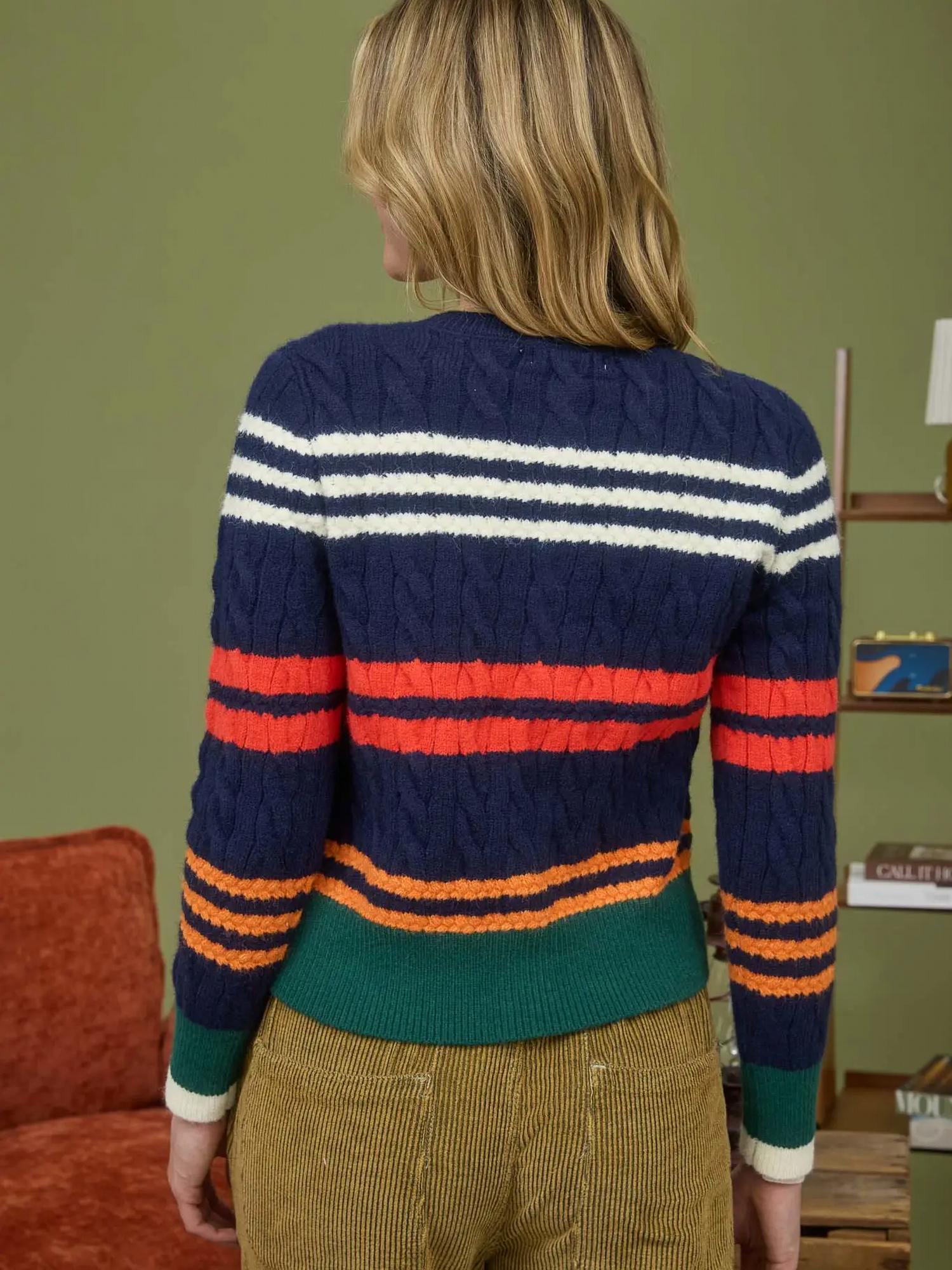 Blu Pepper - Stripe Cable Knit Button Down Cardigan
