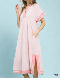 Umgee - Free Spirit Pinstripe Contrast Trim Midi Dress