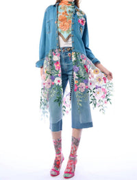 Aratta Celine Button Down Floral Shirt Dress in denim blue - women's shirt